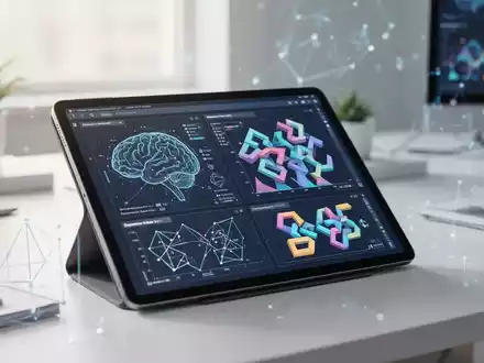 Modernes Tablet mit einer abstrakten Datenvisualisierung und geometrischen Puzzles zur Darstellung kognitiven Trainings. - Foto: über boerse-global.de
