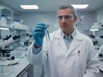 Ein Wissenschaftler in einem modernen Labor hält ein medizinisches Probenröhrchen vor einem unscharfen Hintergrund. - Foto: über boerse-global.de