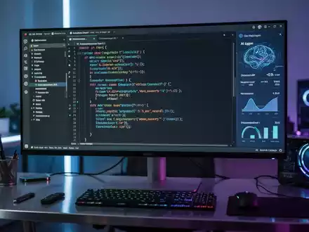 Moderner Softwareentwicklungs-Arbeitsplatz mit Code-Editor, KI-Agenten-Panels und Diff-Statistiken auf einem Bildschirm. - Foto: über boerse-global.de