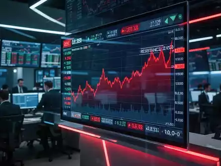 Digitale Kursanzeige mit roter Trendlinie an der 28.000er-Marke im NASDAQ 100. - Foto: über boerse-global.de