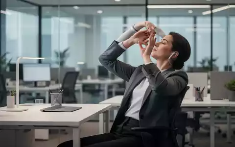 Eine Person praktiziert achtsame Atemübungen und Dehnungen an einem modernen, aufgeräumten Arbeitsplatz. - Foto: über boerse-global.de