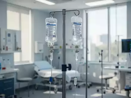Ein Infusionsständer mit einem medizinischen Beutel in einer modernen onkologischen Praxis. - Foto: über boerse-global.de
