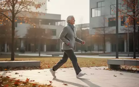 Eine ältere Person beim zügigen Gehen in einem sonnigen Park als Symbol für präventive körperliche Aktivität. - Foto: über boerse-global.de
