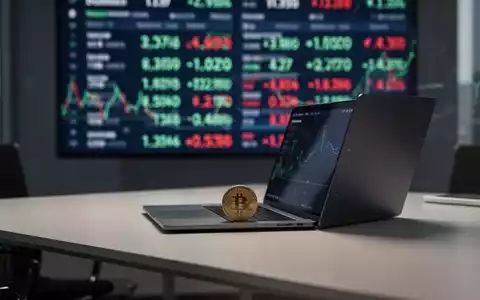 Schlichter Schreibtisch mit Laptop und Bitcoin-Münze, Symbol für Krypto und Politik. - Foto: über boerse-global.de