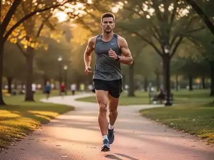 Eine Person beim Lauftraining in einem Park im goldenen Licht der Abendsonne. - Foto: über boerse-global.de