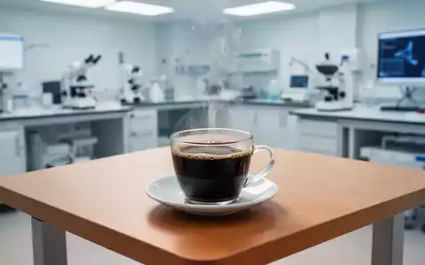 Eine Tasse schwarzer Filterkaffee auf einem modernen Holztisch in einer hellen, klinischen Umgebung. - Foto: über boerse-global.de