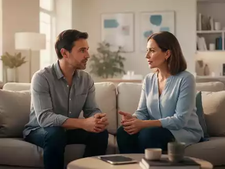 Zwei Personen im Gespräch auf einem Sofa als Symbol für soziale Unterstützung und Resilienz bei chronischen Schmerzen. - Foto: über boerse-global.de