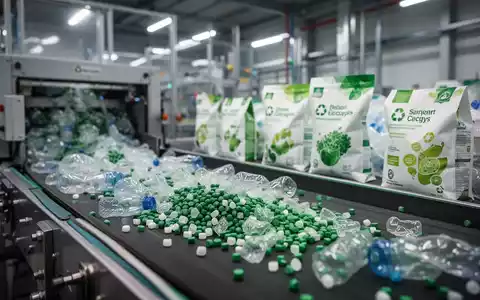 Nahaufnahme von recycelten Kunststoffgranulaten auf einem Förderband in einer modernen Recyclinganlage. - Foto: über boerse-global.de