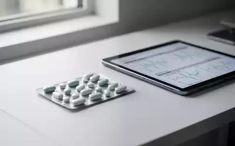 Blisterpackung eines Medikaments neben einem Tablet mit medizinischen Diagrammen auf einem minimalistischen Schreibtisch. - Foto: über boerse-global.de