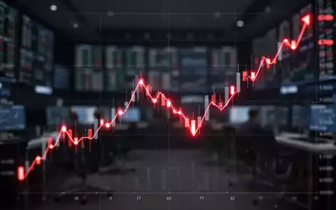 Digitale Kursgrafik mit fallender roter Trendlinie vor einem verschwommenen Hintergrund einer Börsenumgebung. - Foto: über boerse-global.de