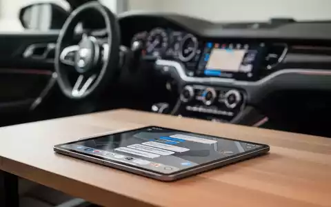 iPad Pro zeigt eine Messaging-App-Oberfläche neben einem unscharfen Armaturenbrett-Innenraum. - Foto: über boerse-global.de