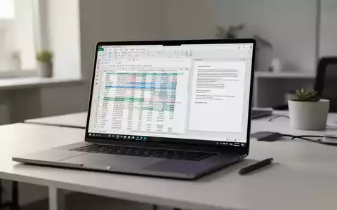Moderner Laptop-Bildschirm mit Tabellenkalkulation und Dokumentenbearbeitung in professionellem Arbeitsumfeld. - Foto: über boerse-global.de
