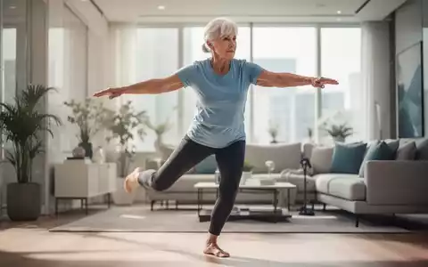 Eine aktive ältere Person bei einer dynamischen Bewegungsübung in einem hellen, modernen Raum. - Foto: über boerse-global.de