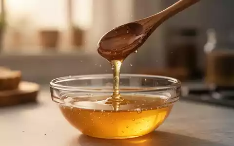 Ein hölzerner Löffel träufelt goldenen Honig in eine Glasschale vor unscharfem Hintergrund. - Foto: über boerse-global.de