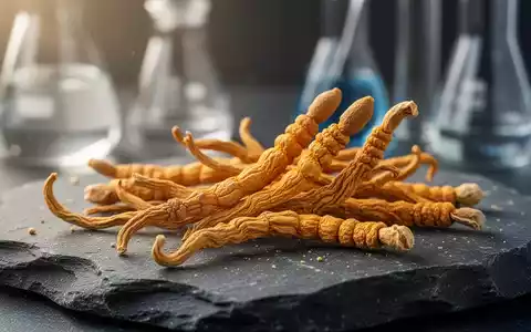 Nahaufnahme von getrockneten Cordyceps-Pilzen auf dunklem Steinuntergrund mit weicher Beleuchtung. - Foto: über boerse-global.de