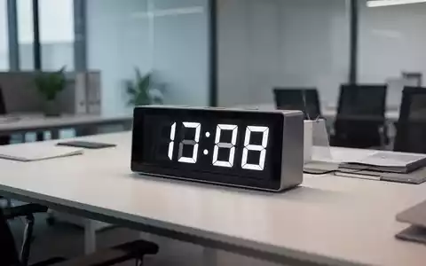 Digitale Stempeluhr auf einem modernen Schreibtisch im Büro, symbolisiert die präzise Arbeitszeiterfassung. - Foto: über boerse-global.de