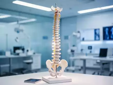 Ein anatomisches Modell der menschlichen Wirbelsäule in einer modernen medizinischen Praxisumgebung. - Foto: über boerse-global.de