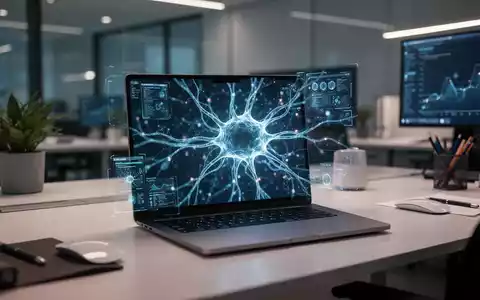 Moderner Laptop-Bildschirm mit leuchtender KI-Oberfläche auf einem Schreibtisch, symbolisiert Google Gemini Sparks Arbeitsbereich-Integration. - Foto: über boerse-global.de