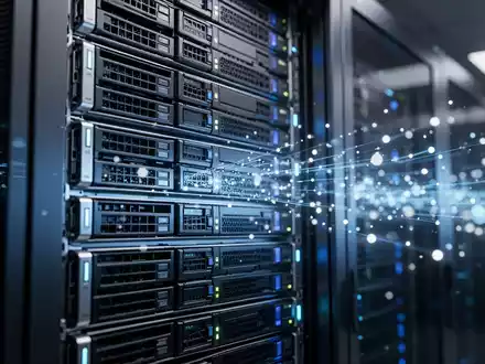 Hightech-Serverracks in einem Rechenzentrum, die fortschrittliche KI-Infrastruktur und autonome Agentensysteme repräsentieren. - Foto: über boerse-global.de