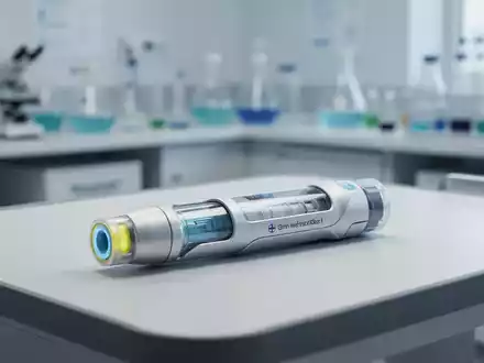 Moderner Autoinjektor für die medizinische Behandlung auf einem klinischen Untersuchungstisch. - Foto: über boerse-global.de