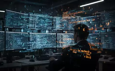 Cybersicherheitsanalyst-Monitor mit komplexem digitalem Code und Datenströmen, die eine modulare Malware-Bedrohung darstellen. - Foto: über boerse-global.de