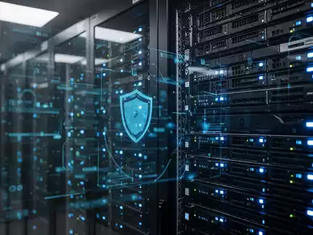 Modernes Server-Rechenzentrum mit digitaler Firewall-Visualisierung zur Darstellung von Cybersicherheit. - Foto: über boerse-global.de