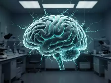 Abstraktes Modell eines menschlichen Gehirns mit hervorgehobenen neuronalen Signalwegen vor dunklem, klinischem Hintergrund. - Foto: über boerse-global.de