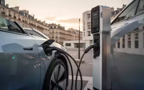 Modernes Elektroauto an einer Ladestation in einer europäischen Stadt bei Sonnenuntergang. - Foto: über boerse-global.de