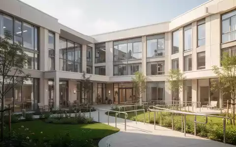 Modernes Pflegeheim mit ansprechender Architektur und barrierefreien Außenanlagen bei Tageslicht. - Foto: über boerse-global.de