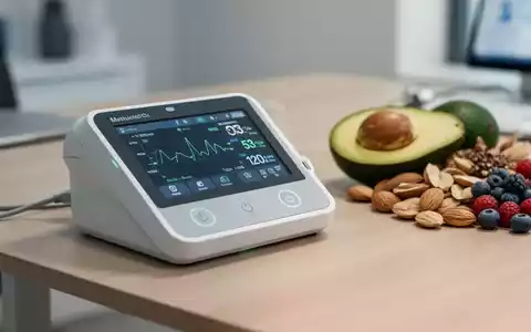 Ein medizinisches Analysegerät für den Stoffwechsel neben frischen, gesunden Lebensmitteln als Symbol für Ernährungstherapie. - Foto: über boerse-global.de