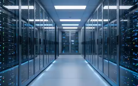 Moderner Rechenzentrumsinnenraum mit beleuchteten Serverracks, die Cloud-Infrastruktur und Cybersicherheit darstellen. - Foto: über boerse-global.de