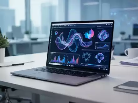 Moderner Laptop-Bildschirm mit Datenvisualisierung und KI-Software auf einem professionellen Schreibtisch. - Foto: über boerse-global.de