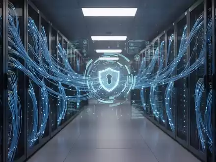 Hochmoderne digitale Schnittstelle mit Datenströmen und Sicherheitsüberwachung in einem Unternehmensserverraum. - Foto: über boerse-global.de