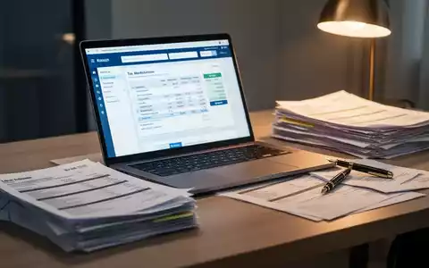 Ein moderner Schreibtisch mit Laptop, Steuerunterlagen und einem Füllfederhalter als Symbol für die Steuererklärung. - Foto: über boerse-global.de