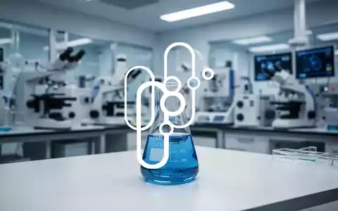 Ein modernes medizinisches Labor mit wissenschaftlichen Geräten und einer blauen Flüssigkeit in einem Glasbehälter. - Foto: über boerse-global.de