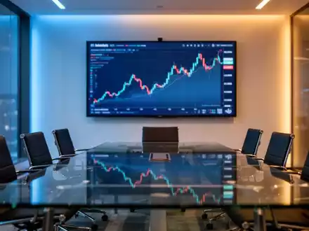 Modernes Firmenbüro mit unscharfem Aktienchart auf einem Bildschirm im Hintergrund. - Foto: über boerse-global.de