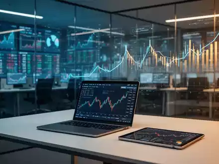Moderne Büro-Umgebung mit digitalen Finanzdaten und Grafiken zur Marktanalyse auf Bildschirmen. - Foto: über boerse-global.de