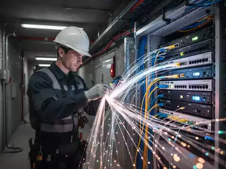 Ein Techniker installiert Glasfaserkabel in einem städtischen Versorgungsschacht für Hochgeschwindigkeits-Breitbandinfrastruktur. - Foto: über boerse-global.de