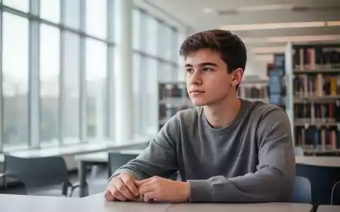 Ein junger Student in einer modernen Bibliothek, der nachdenklich und entspannt wirkt, umgeben von Büchern. - Foto: über boerse-global.de