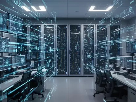 Modernes Sicherheitsoperationszentrum mit digitalen Datenströmen, die die föderale Cybersicherheitsinfrastruktur reprĂ€sentieren. - Foto: ĂŒber boerse-global.de