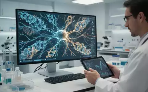 Digitales Modell von neuronalen Strukturen und Gehirnprozessen auf einem Monitor in einem modernen Forschungslabor. - Foto: über boerse-global.de