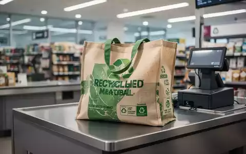 Eine hochwertige, wiederverwendbare Einkaufstasche aus recyceltem Material auf einem modernen Kassentresen. - Foto: über boerse-global.de