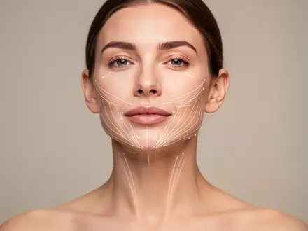 Nahaufnahme einer Person bei gezielten Übungen zur Straffung der Kiefer- und Gesichtsmuskulatur in einem Wellness-Studio. - Foto: über boerse-global.de