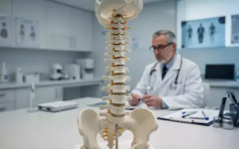 Medizinisches Wirbelsäulenmodell auf einem Schreibtisch in einer modernen Arztpraxis. - Foto: über boerse-global.de