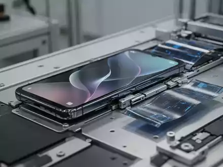 Nahaufnahme einer hochmodernen Smartphone-Fertigung mit Fokus auf Präzisionstechnik und Display-Komponenten. - Foto: über boerse-global.de