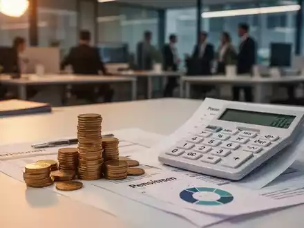 Ein Schreibtisch mit Taschenrechner und Geldstücken als Symbol für die Rentenversicherung und Minijobs. - Foto: über boerse-global.de