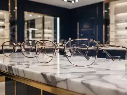 Hochwertige, unscharfe Brillengestelle in einem luxuriösen optischen Fachgeschäft bei eleganter Beleuchtung. - Foto: über boerse-global.de