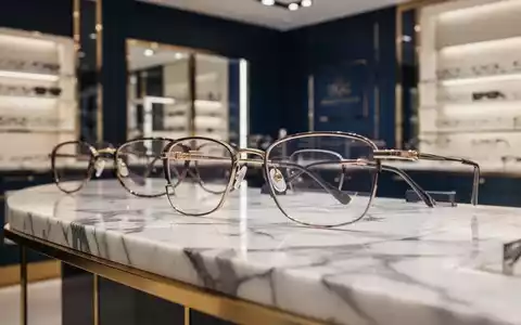 Hochwertige, unscharfe Brillengestelle in einem luxuriösen optischen Fachgeschäft bei eleganter Beleuchtung. - Foto: über boerse-global.de