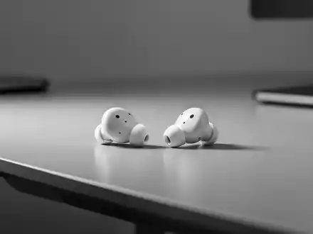 Weiße Apple AirPods Pro 3 auf einem modernen Schreibtisch in einer professionellen Produktaufnahme. - Foto: über boerse-global.de