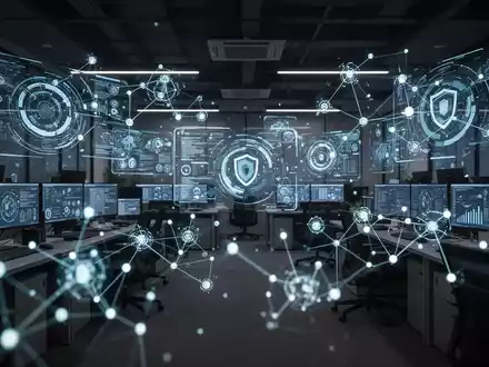 Cybersecurity-Betriebszentrum mit holografischen Datenvisualisierungen und leuchtenden Netzwerkknoten. - Foto: über boerse-global.de